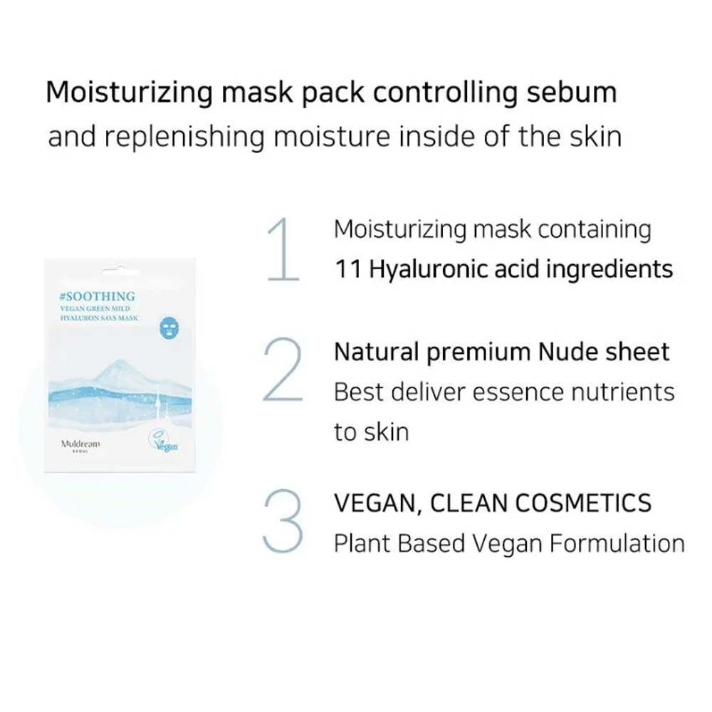Muldream Vegan Green Mild Hyaluron S.O.S Mask 25ml *10 pcs - KLO
