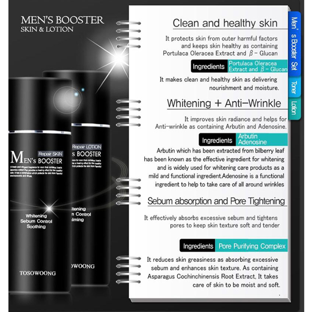 TOSOWOONG Men's Booster Repair Skin Toner Lotion Set - KLO