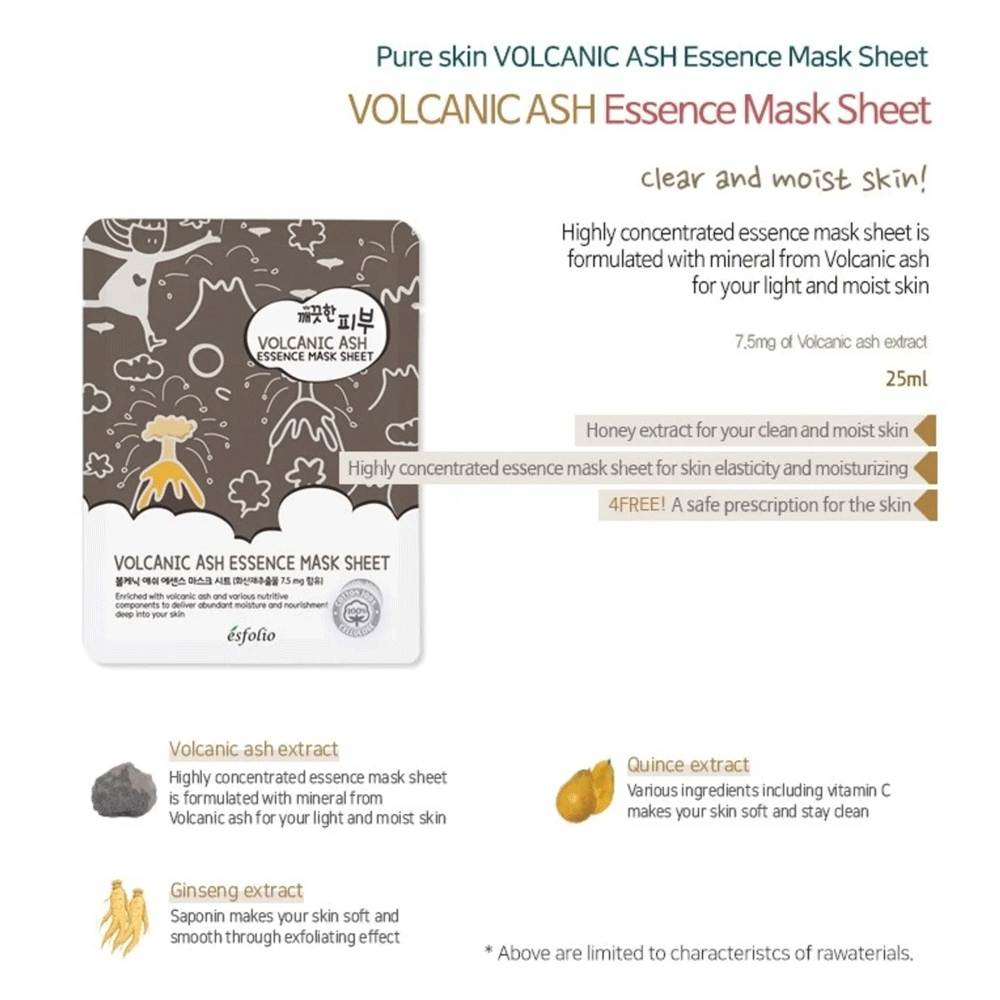 esfolio Pure Skin Volcanic Ash Essence Mask Sheet 25ml *10ea - KLO