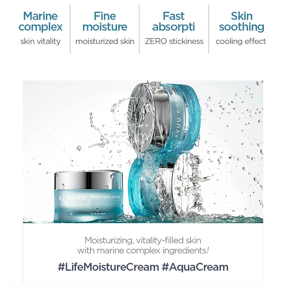 KLAVUU Blue Pearlsation One Day 8 Cups Marine Collagen Aqua Cream 50ml - DODOSKIN