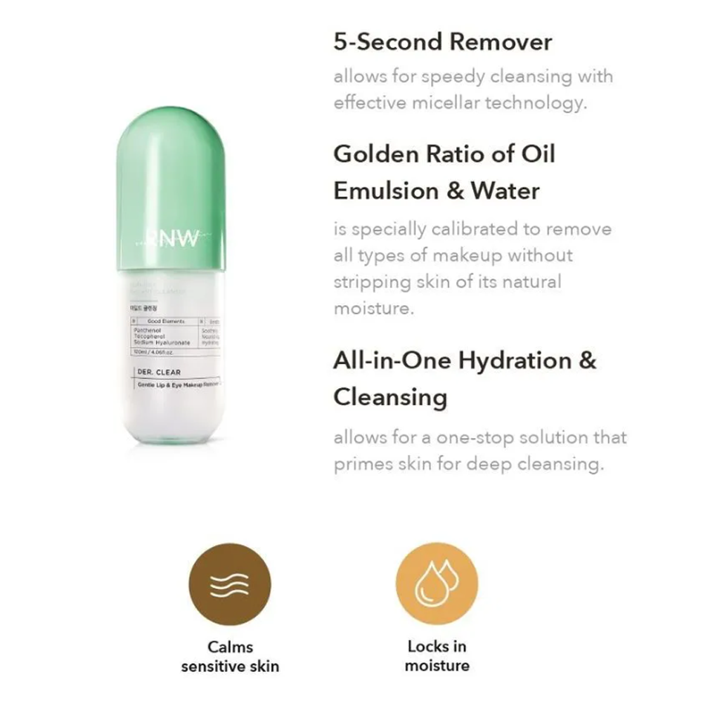 RNW DER. CLEAR Gentle Lip & Eye Makeup Remover 120ml - KLO