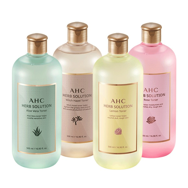 The AHC Herb Solution Toner 500ml is a skincare product designed to hydrate and soothe the skin.