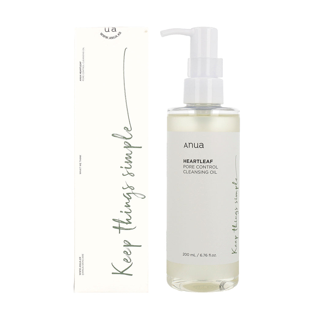Anua Heartleaf Pore Control Cleansing Oil 200ml bottle on white background.