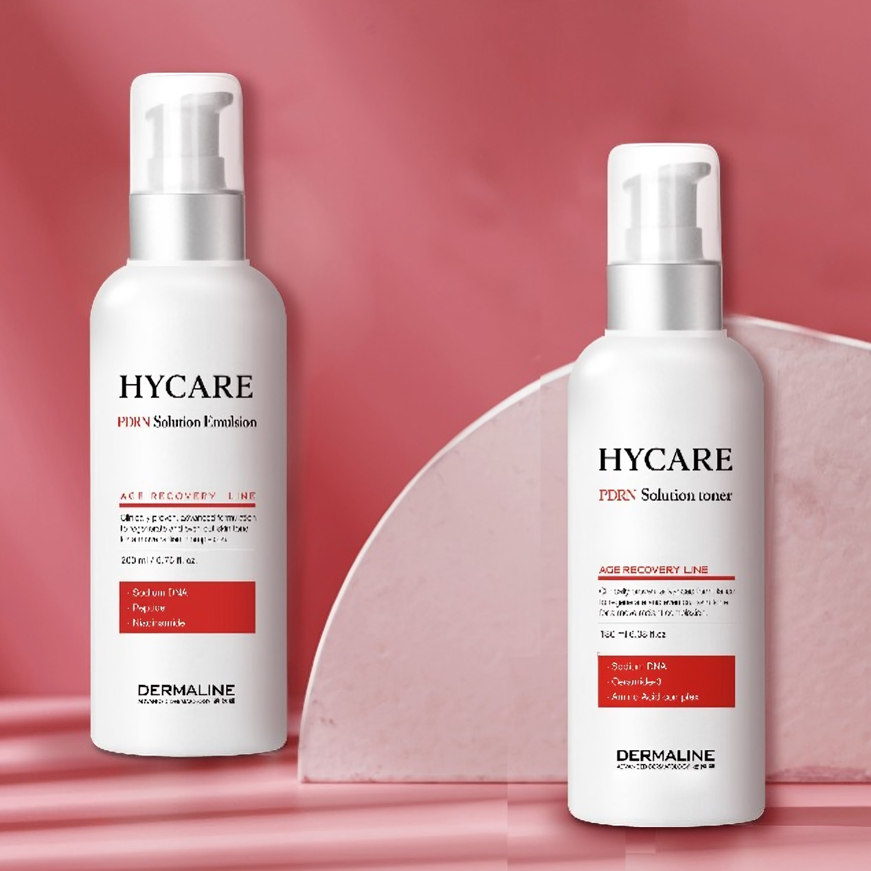 200ml bottle of Dermaline Hycare PDRN Solution Emulsion, a skincare product for skin hydration and rejuvenation.