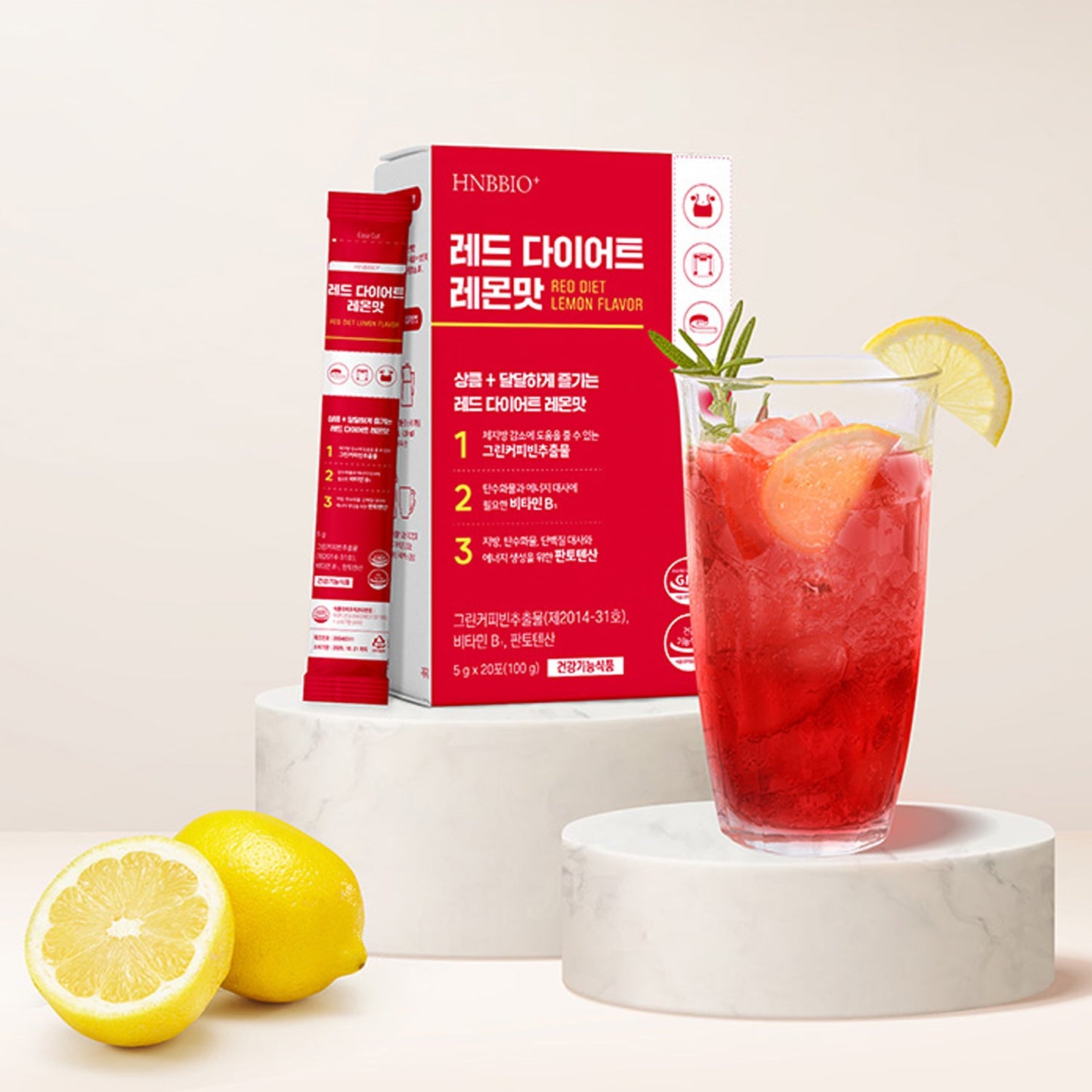 HNBBIO+ Red Lemon Drink Mix (1 Box, 20 Sticks)