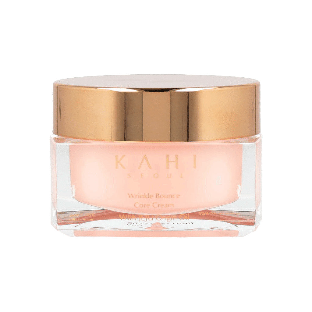 A 50ml jar of KAHI hydrating eye cream, known as Wrinkle Bounce Core Cream, designed to moisturize and reduce wrinkles around the eyes.