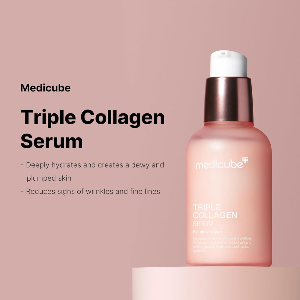 MEDICUBE Triple Collagen Serum 55ml - Combines three types of collagen to provide comprehensive anti-aging benefits, enhancing skin elasticity and firmness.