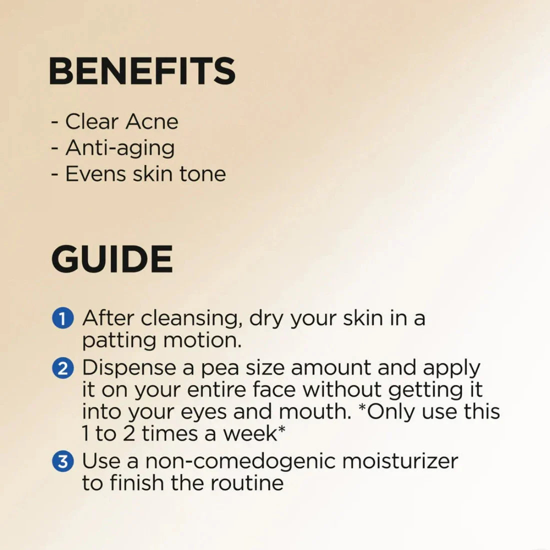 It shows the benefits of using NEOGEN Dermalogy Real Retinol Serum 30ml