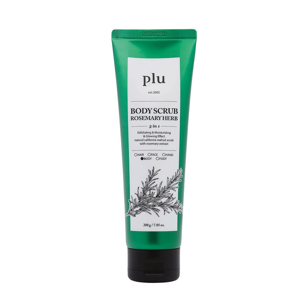 PLU Body Scrub Original #Rosemary Herb is an exfoliating body scrub that combines natural exfoliants with the invigorating scent of rosemary.