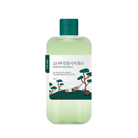 Round Lab For Men Pine Calming Cica Toner 200ml bottle with green and white label.