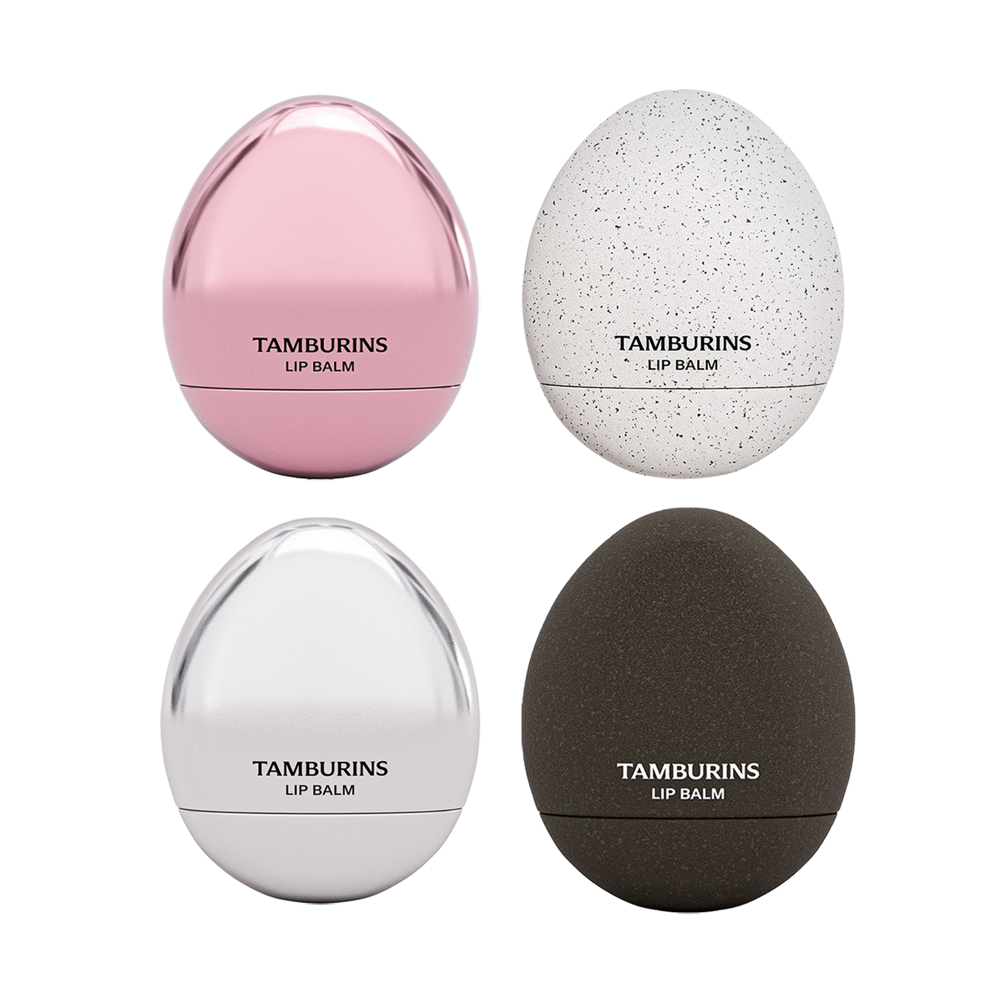 TAMBURINS Egg Lip Balm with tamarinds, a beauty blender, and 4 types of lip balm.