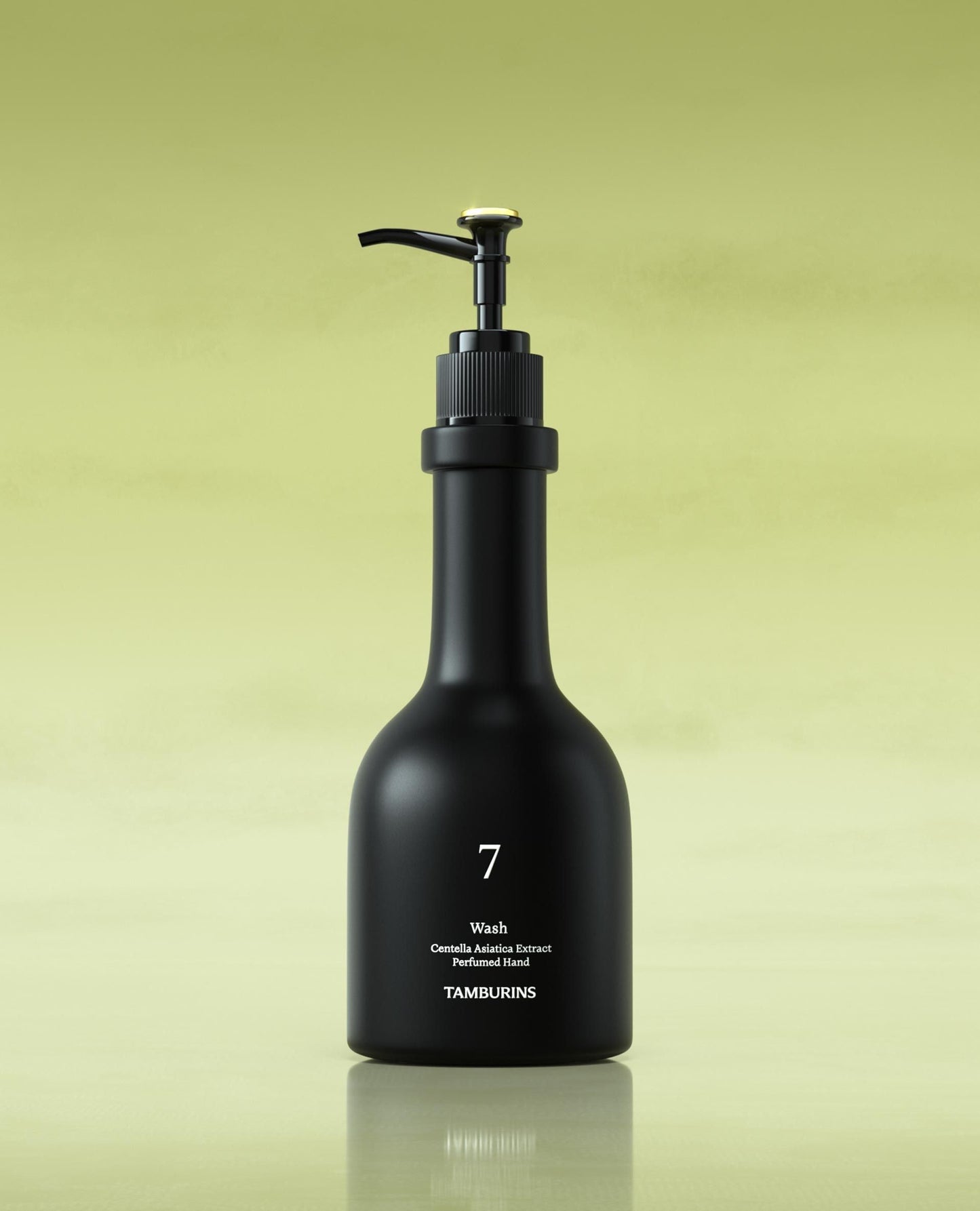 A sleek black bottle with a pump dispenser labeled "TAMBURINS 000." The bottle has a matte finish and appears designed for cosmetic or skincare products. The text on the bottle indicates the presence of bergamot, sandalwood, and patchouli.