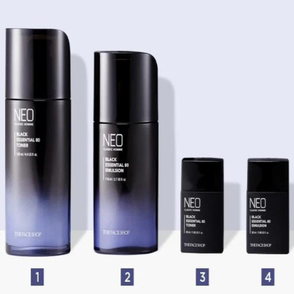 THE FACE SHOP Neo Classic Homme Black Essential Set (Toner 130ml+Emulsion 110ml+Toner 30ml+Emulsion 30ml)