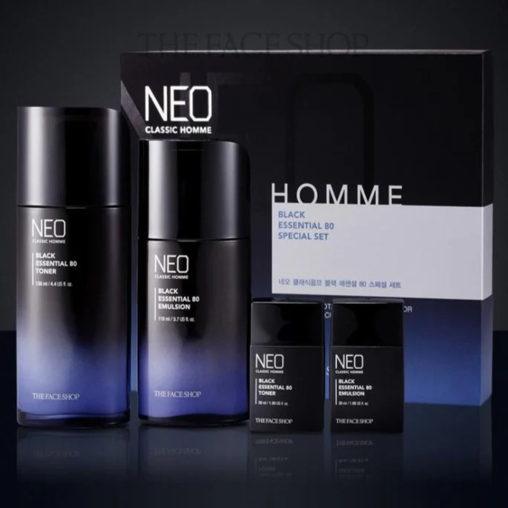 THE FACE SHOP Neo Classic Homme Black Essential Set (Toner 130ml+Emulsion 110ml+Toner 30ml+Emulsion 30ml)