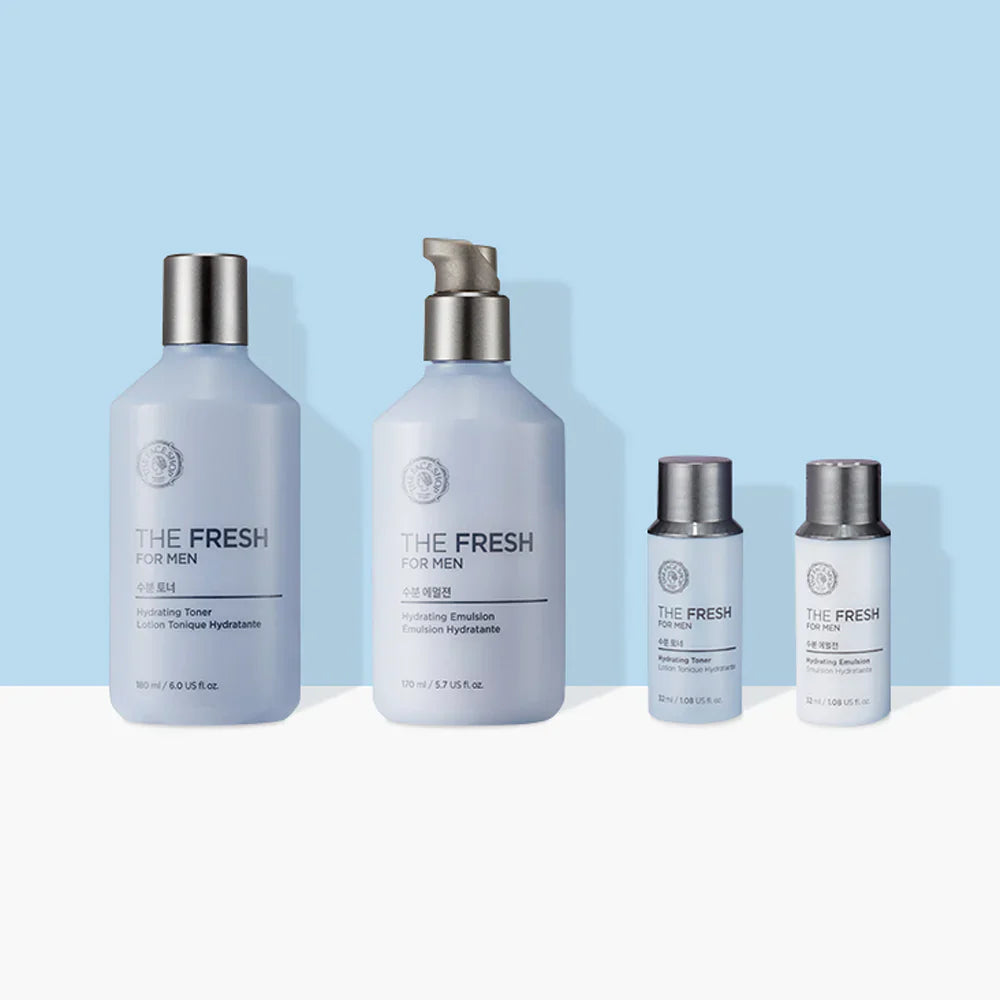 THE FACE SHOP The Fresh For Men Hydrating Facial Skincare Set (Toner 180ml+Emulsion 170ml+Toner 32ml+Emulsion 32ml)