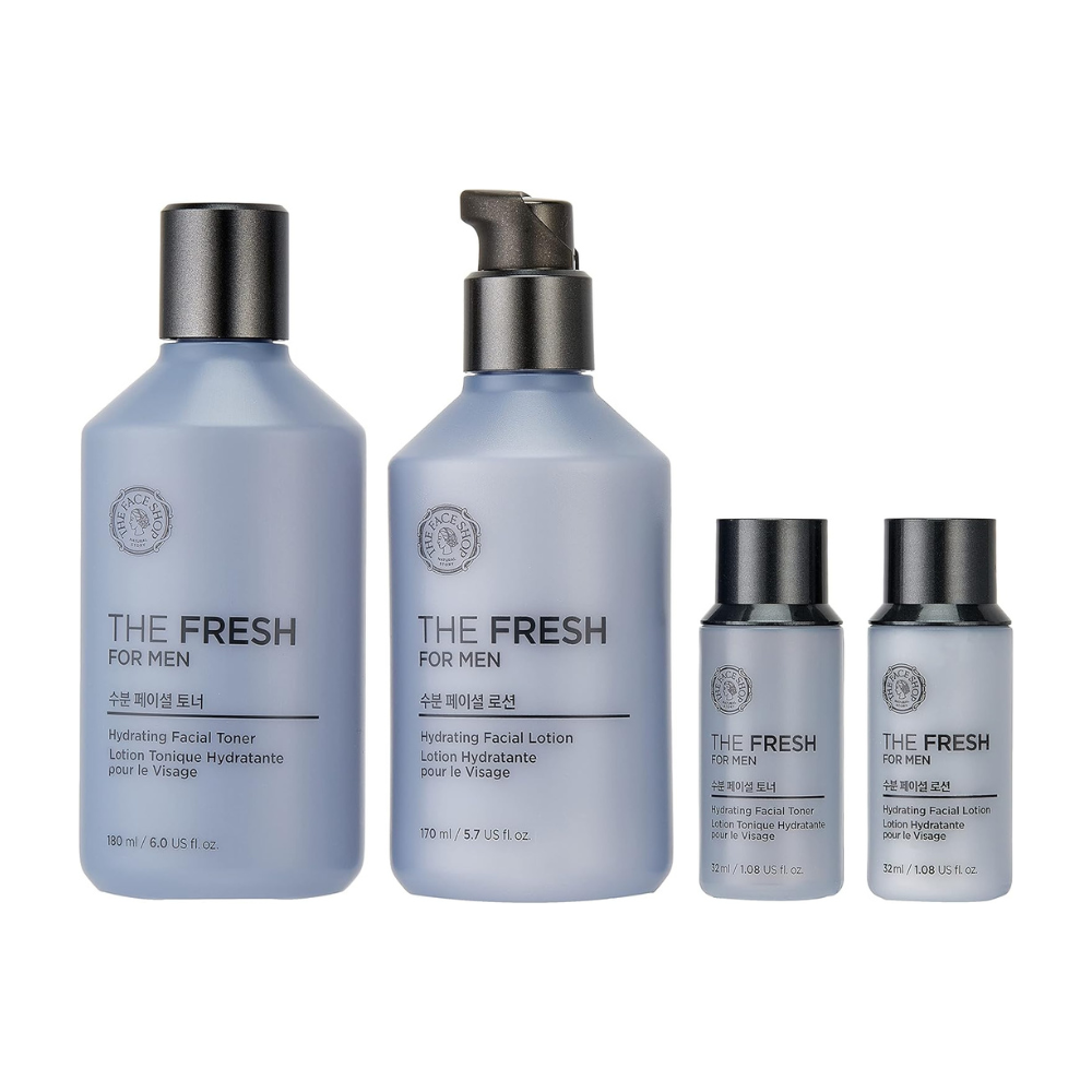 THE FACE SHOP The Fresh For Men Hydrating Facial Skincare Set (Toner 180ml+Emulsion 170ml+Toner 32ml+Emulsion 32ml)