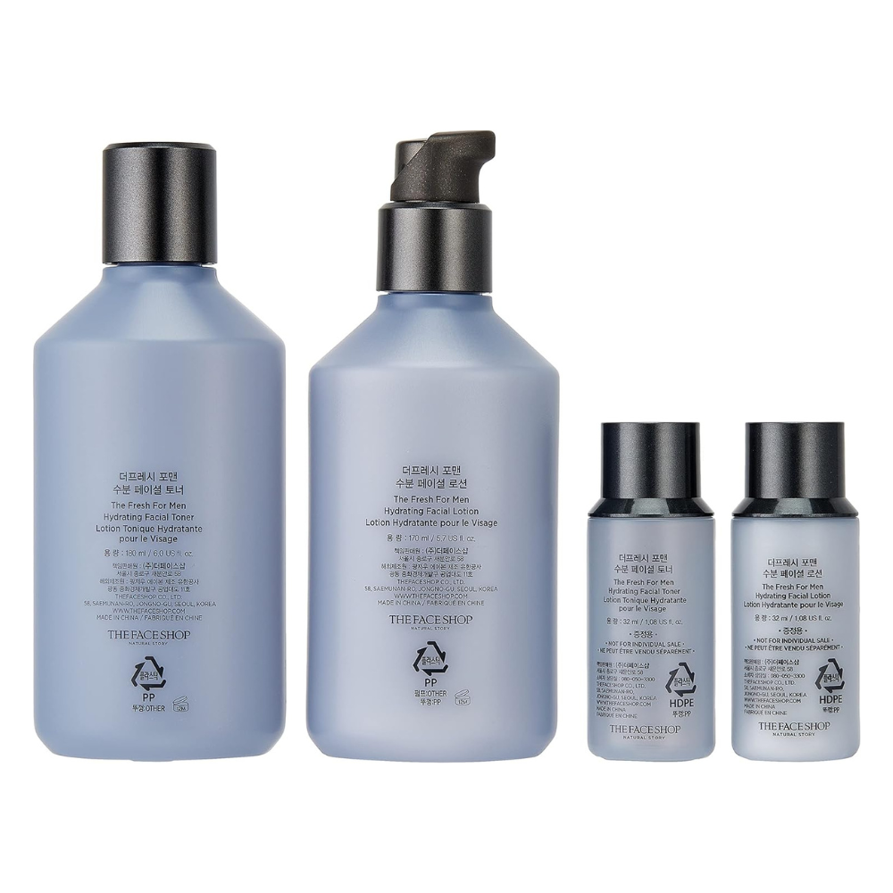 THE FACE SHOP The Fresh For Men Hydrating Facial Skincare Set (Toner 180ml+Emulsion 170ml+Toner 32ml+Emulsion 32ml)