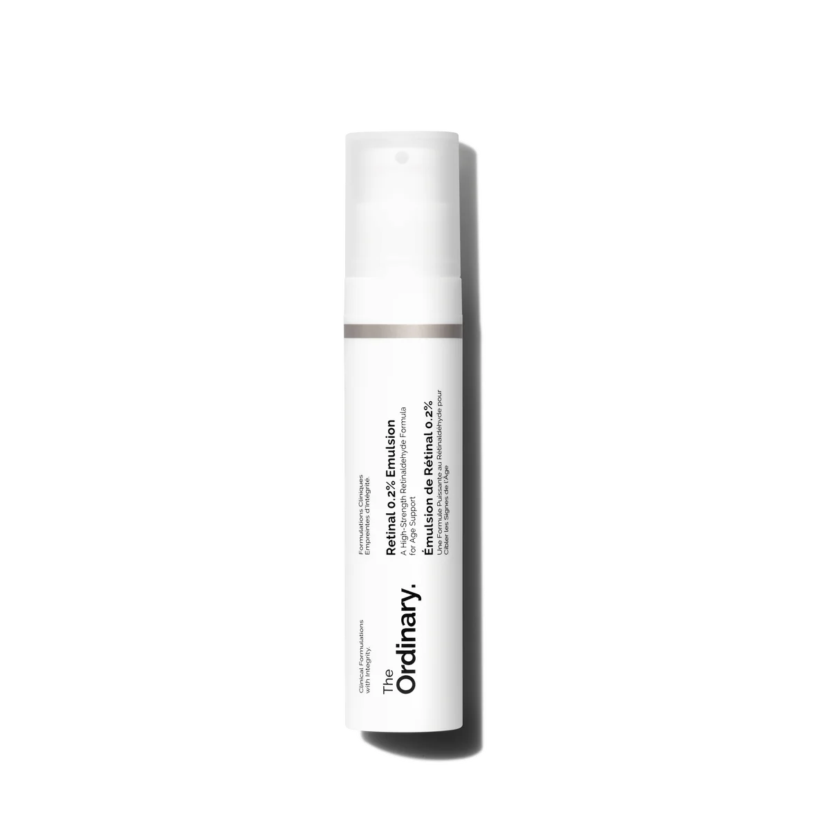 A 15ml bottle of The Ordinary Retinal 0.2% Emulsion, a skincare product for improving skin texture and reducing signs of aging.