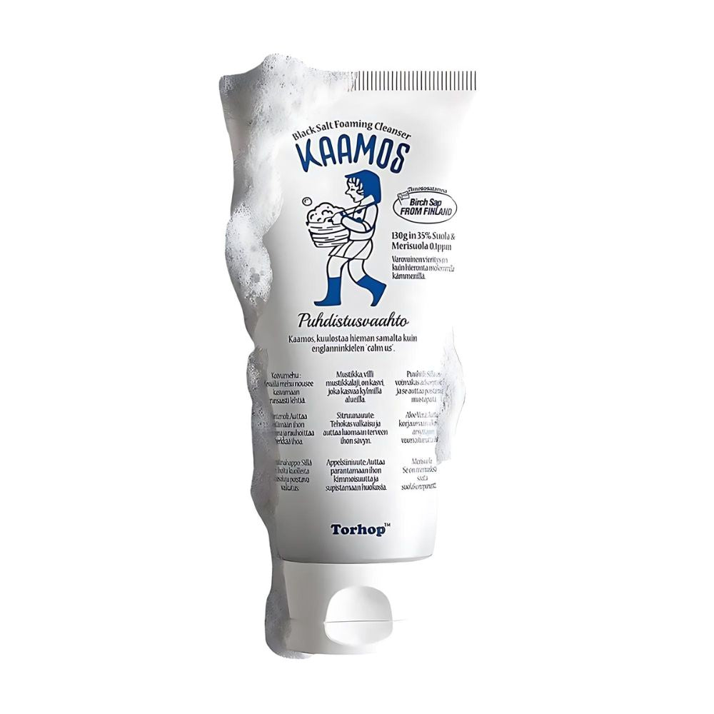 Torhop Kaamos Black Salt Foaming Cleanser 130g, a purifying cleanser enriched with black salt to deeply cleanse and revitalize the skin.