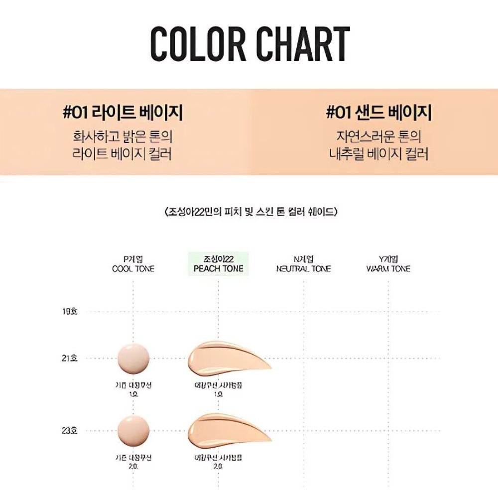 Color Chart of chosungah22 C&T VVIG Cushion Cica Ampoule Special Kit 25g available in two color.