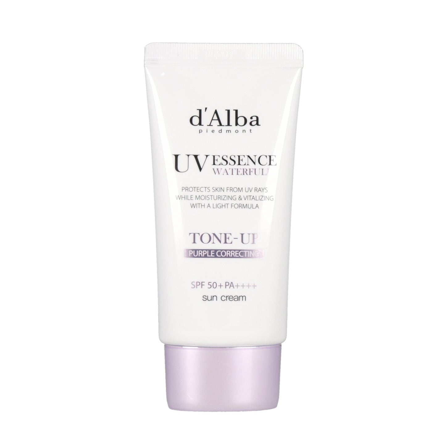 d’Alba Waterfull Tone Up Suncream (Purple) SPF50+/PA++++ 50ml - DODOSKINAn image of d'Alba UV Essence Tone Up Cream, a purple Waterfull Tone Up Suncream with SPF50+/PA++++.