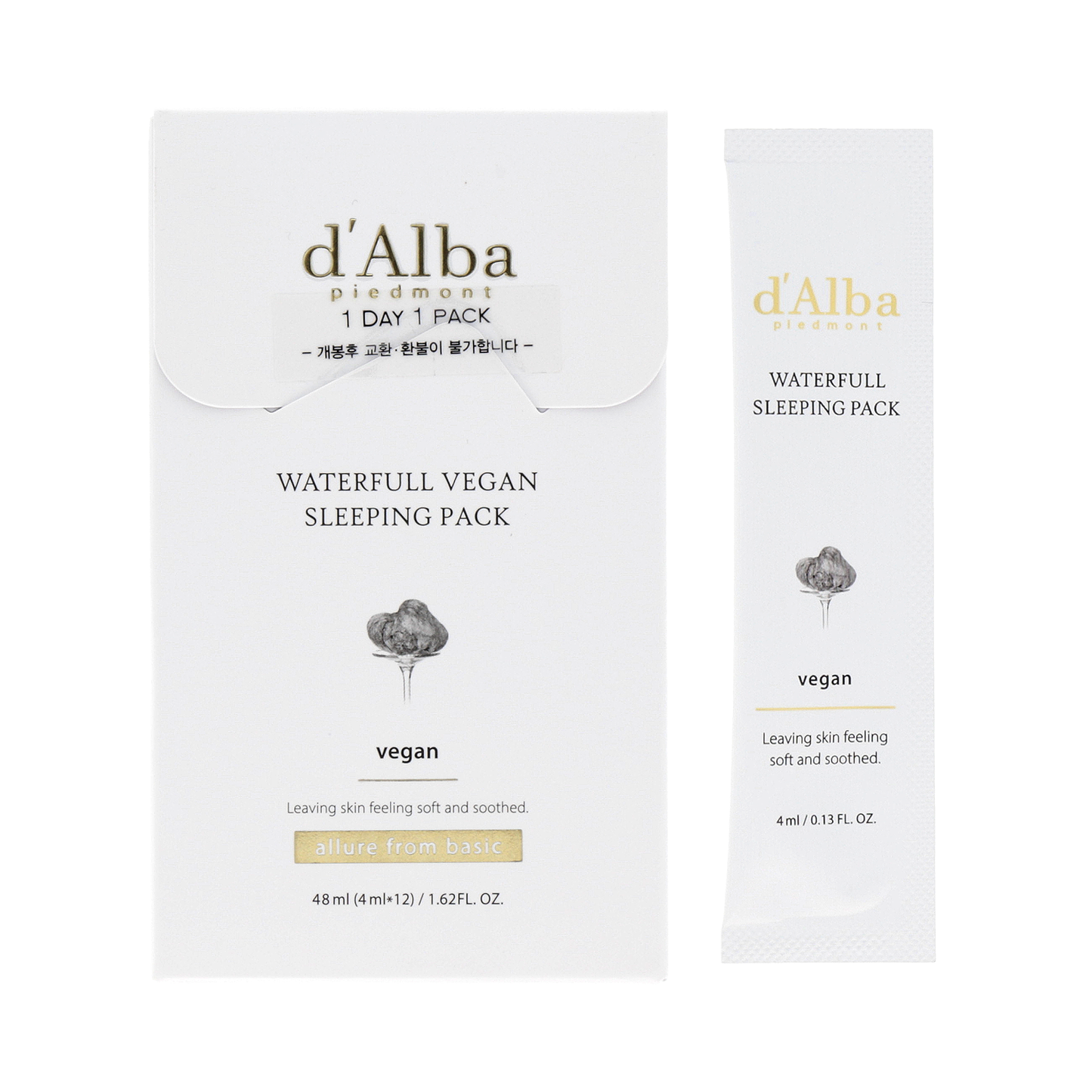 The d'Alba Waterfull Sleeping Pack 4ml 12ea is a skincare product designed to provide intense hydration and nourishment while you sleep.