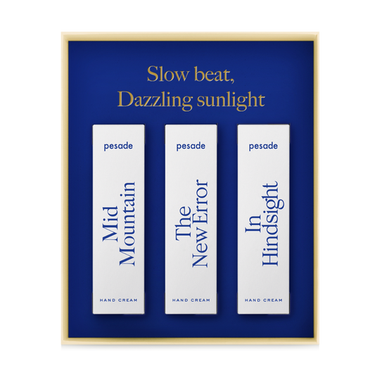 A trio set of pesade hand creams, elegantly packaged, designed to nourish and hydrate hands with delightful scents.