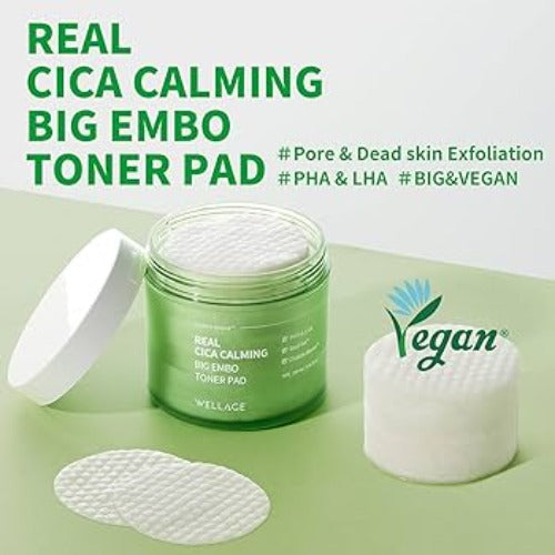 Wellage Real Cica Calming Big Embo Toner Pad 160ml - KLO