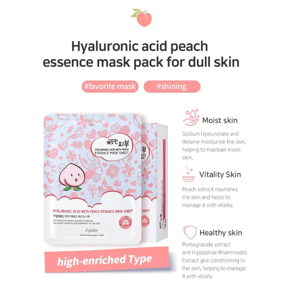 (NEWA) esfolio Hyaluronic Acid With Peach Essence Mask Sheet 25ml * 10pcs - DODOSKIN
