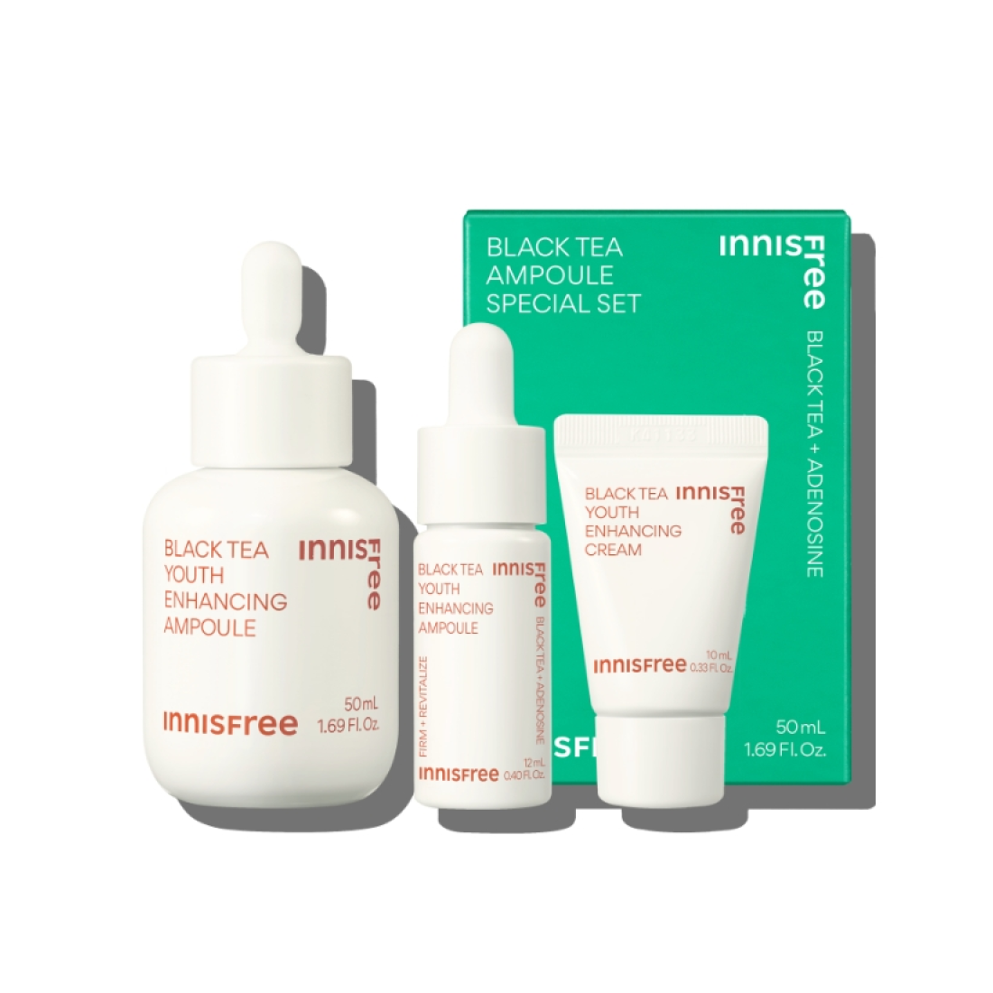(Renewal) Innisfree Black Tea Ampoule Special Set (Ampoule 50ml+12ml, Cream 10ml) - KLO