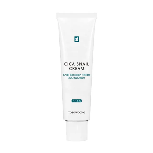 The cream features a blend of Cica and snail mucin to soothe, repair, and hydrate the skin. 