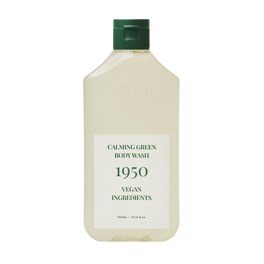 Calming green body wash from 1950 Jeju, 300ml bottle, designed for a soothing and refreshing bathing experience.
