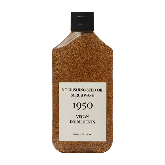 1950 Jeju Nourishing Seed Oil Scrub Wash, 300ml, crafted to provide gentle exfoliation and deep nourishment for the skin.