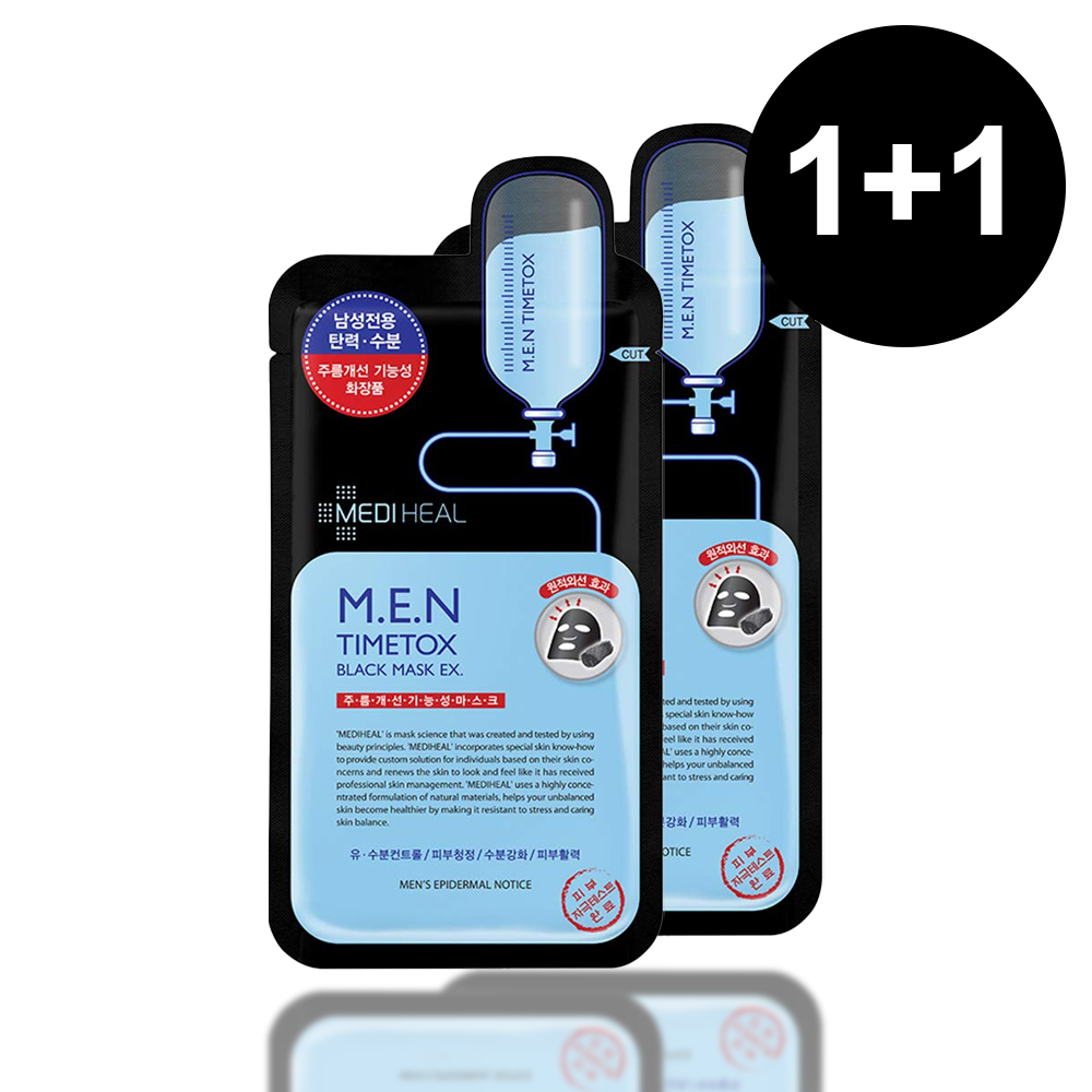 💛1+1💛 MEDIHEAL MEN Timetox Black Mask Sheet 10EA - KLO