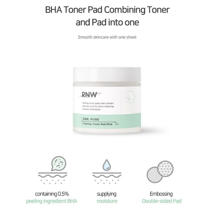 RNW DER. PORE Peeling Toner Pad Mild 60 pcs - DODOSKIN