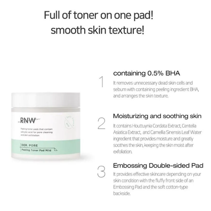 RNW DER. PORE Peeling Toner Pad Mild 60 pcs - DODOSKIN