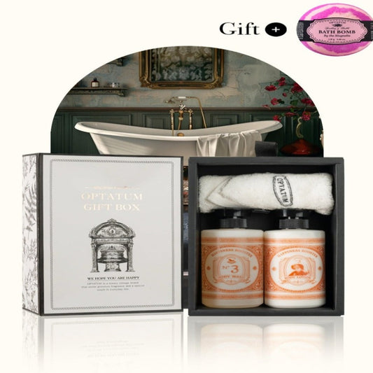 OPTATUM Body Wash & Body Lotion Gift Set Happiness Booster (+ Hand Towel)