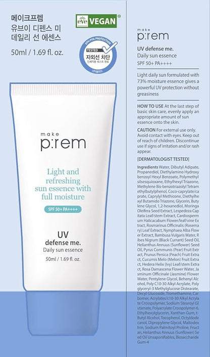 make p:rem UV Defense Me. Daily Sun Essence SPF 50+ PA++++ 50ml - DODOSKIN