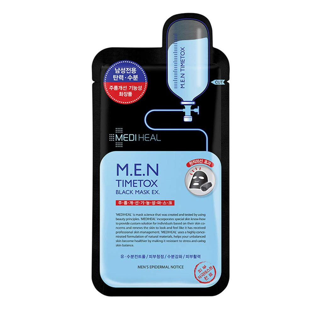 💛1+1💛 MEDIHEAL MEN Timetox Black Mask Sheet 10EA - KLO