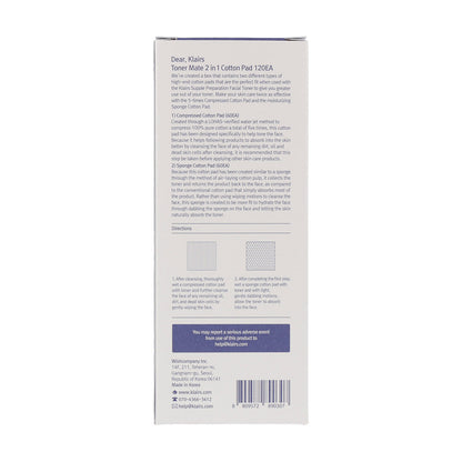 Klairs Toner Mate 2 in 1 Cotton Pad 120ea - KLO
