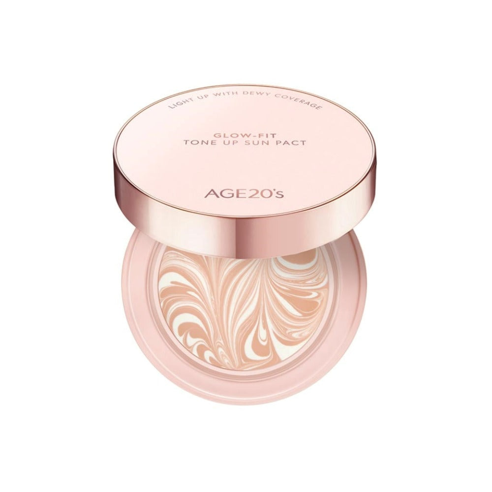The AGE20's Glow-fit Tone-up Sun Pact is a compact sunscreen designed to provide both sun protection and a brightening effect. 