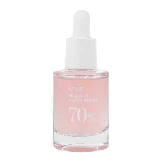 ANUA Peach 70 Niacin Serum 30ml -  is a brightening serum that harnesses the power of niacinamide and peach extract to improve skin tone and texture