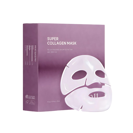 AROCELL Super Collagen Mask pack containing eight individual masks designed to enhance skin hydration and elasticity.