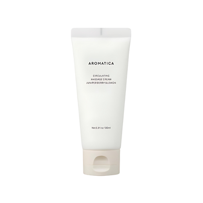 AROMATICA Circulating Massage Cream with Juniper Berry & Lemon in a 100ml jar, perfect for soothing and refreshing massages.