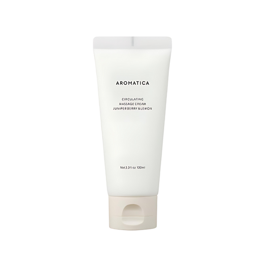 AROMATICA Circulating Massage Cream with Juniper Berry & Lemon in a 100ml jar, perfect for soothing and refreshing massages.