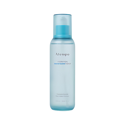 ATEMPO Hydration Water Bomb Toner 180ml bottle, designed for deep hydration and skin nourishment, featuring a sleek design.
