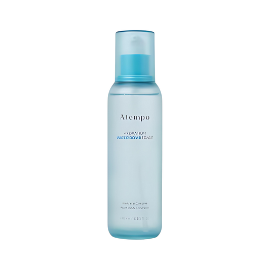 ATEMPO Hydration Water Bomb Toner 180ml bottle, designed for deep hydration and skin nourishment, featuring a sleek design.