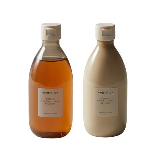 Aromatica Embrace Body Wash/Lotion in Neroli & Patchouli, 500ml bottle, perfect for a refreshing and soothing shower experience.