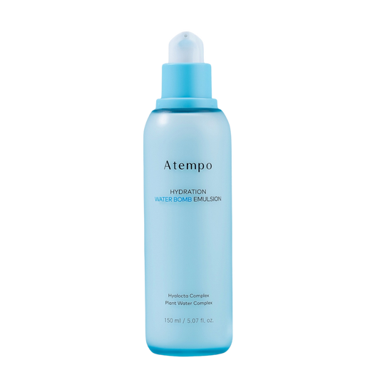 Atempo Hydration Water Bomb Emulsion 150ml, a lightweight moisturizer designed to deeply hydrate and refresh the skin.