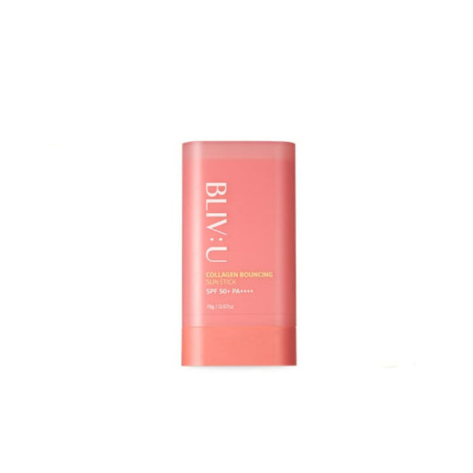 The BLIV:U Collagen Bouncing Sun Stick SPF50+ PA++++ is a sun protection product that combines high SPF with skincare benefits, specifically targeting skin firmness and elasticity through the inclusion of collagen. 